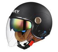 Bluetooth 3/4 Motorrad Jethelm Retro Offenem Motorradhelm Roller Halbhelme Mit Doppelvisier ECEDOT Zulassung Eingebaute Kopfhörer Und Mikrofon Scooter Halbschalenhelm I,M:57-58CM
