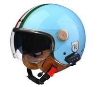 Bluetooth 3/4 Motorrad Jethelm Retro Offenem Motorradhelm Roller Halbhelme Mit Doppelvisier ECEDOT Zulassung Eingebaute Kopfhörer Und Mikrofon Scooter Halbschalenhelm J,M:57-58CM