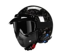 Bluetooth Motorrad Halbhelme 3/4 Motorradhelm ECEDOT Zertifiziert Offenem Jethelm Halbschalenhelm Mit Brille and Gesichtsmaske Eingebaute Kopfhörer Und Mikrofon Motorradhelm F,XL:61-62CM