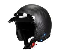 Bluetooth Motorrad Halbhelme Kohlenstofffaser Jethelm DOTECE Zulassung Vintage Offenem Motorradhelm Scooter Eingebaute Kopfhörer Und Mikrofon Halbschalenhelm Fur Unisex F,L:59-60CM
