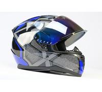 BNO X6 Motorradhelm Integralhelm - sportlicher Helm, mit Belüftung & Ratschenverschluss - waschbares Innenfutter - Größen S bis XL - Schwarz/Blau (zusätzlich Iridium Spiegel Visier, L (59-60cm))