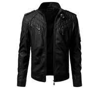 Bomberjacke Herren Bikerjacke Leather Jacket Schwarz Motorrad Jacke Grease 50er Jahre Outfit Ledermantel Lederjacke
