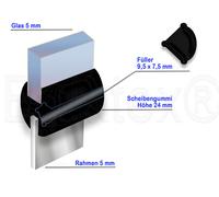 Boot Scheibe Dichtung Glas Kajüte Tür Gummi inkl Keder 5 / 5 mm Neu von Bulktex®