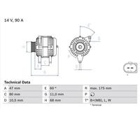 Bosch Generator 0 986 042 670 – 14V 90A für Renault