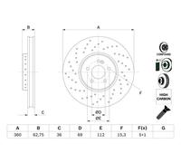 Bremsscheibe BOSCH 0 986 479 G38 vorne, belüftet, hochkarbonisiert, 1 Stück