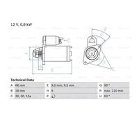 BOSCH Anlasser Starter 0.8kW für Suzuki Samurai SJ 410 Cabrio LJ 80