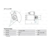BOSCH Anlasser Starter 1.1kW für Toyota Corolla Auris Station Wagon