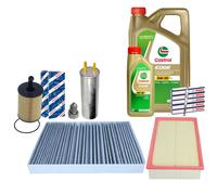 BOSCH Filter Satz Glühkerzen + 6L CASTROL EDGE 5W30 LL für VW T5 1.9TDI