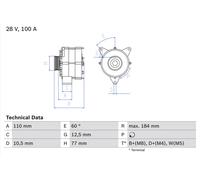 BOSCH Generator Universal 28V 100A für MERCEDES-BENZ 0 986 041 030