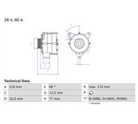 BOSCH Generator Universal 28V 80A für MERCEDES-BENZ 0 986 039 790