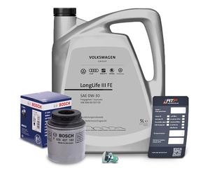 Bosch Ölfilter + 5l 0W-30 Motoröl [Hersteller-Nr. 40483232] für Audi, Skoda, Seat, VW