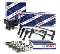 Bosch Zündspule + Zündleitungssatz + 4x Zündkerzen für Ford