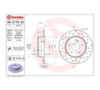 BREMBO 2x Bremsscheibe hinten 278 Voll Gelocht für Mercedes-Benz 08.5178.3X