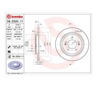 Bremsscheibe BREMBO 08.D220.11, hinten, voll, hochkarbonisiert, 1 Stück