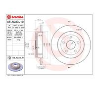 Bremsscheibe BREMBO 08.N233.11, hinten, voll, 1 Stück