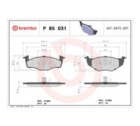 Brembo | Bremsbelagsatz, Scheibenbremse | P 85 031