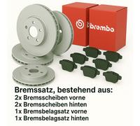 BREMBO Bremsensatz Bremsscheiben & Bremsbeläge Vorne + Hinten für VW