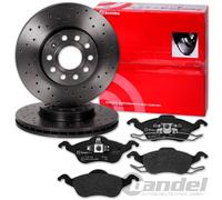 brembo GELOCHTE SPORT-BREMSSCHEIBEN + BELÄGE VORNE passend für FORD FOCUS 1 MK1
