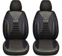 BREMER SITZBEZÜGE Maß Auto Schonbezüge kompatibel mit Skoda Kamiq Fahrer & Beifahrer Set ab 2019 / Auto Schonbezug Velour Kunstleder Set 2er Pack in Schwarz/Blaue Naht (PS806)