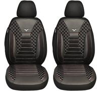 BREMER SITZBEZÜGE Maß Auto Schonbezüge kompatibel mit VW Amarok Fahrer & Beifahrer Set ab 2010-2022 / Auto Schonbezug Velour Kunstleder Set 2er Pack in Schwarz/Weiße Naht (PS808)