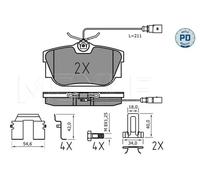 MEYLE Bremsbelagsatz MEYLE‑PD 025 234 4616/PD Hinterachse mit Zubehör für VW SEAT FORD