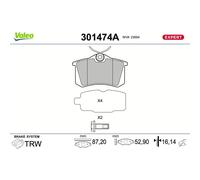 Bremsbelagsatz Scheibenbremse VALEO 301474A für Renault VW Seat Citroën Peugeot