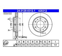 ATE Bremsscheibe vorne rechts links belüftet 294mm für MITSUBISHI FIAT 24.0128-0312.1