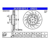 1x ATE Bremsscheibe 24.0130-0213.2 für E90 BMW E82 3er E92 1er E93 CRT GTS
