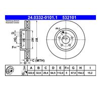 ATE Bremsscheibe PowerDisc vorne rechts links belüftet 322mm für MERCEDES-BENZ 24.0332-0101.1