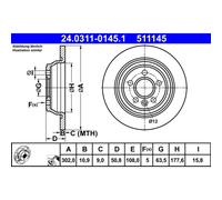 ATE Bremsscheibe 24031101451 Voll 302mm 11mm für FORD LAND ROVER