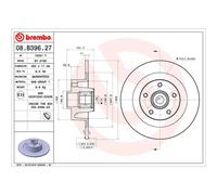 Bremsscheibe BREMBO 08.B396.27, hinten, voll, 1 Stück