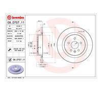 Bremsscheibe BREMBO 08.D757.11, hinten, voll, 1 Stück