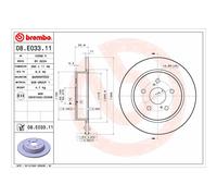 Bremsscheibe BREMBO 08.E033.11, hinten, voll, 1 Stück