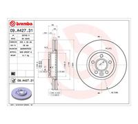 Bremsscheibe BREMBO 09.A427.31, vorne, belüftet, hochkarbonisiert, 1 Stück