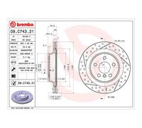Bremsscheibe BREMBO 09.C743.21, hinten, belüftet, geschlitzt, hochkarbonisiert, 1 Stück
