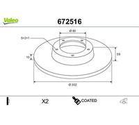 Valeo 672516 Bremsscheibe für MITSUBISHI CITROEN PEUGEOT C CROSSER 4007 LANCER