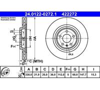 ATE Bremsscheibe 24012202721 belüftet 330mm 22mm für Porsche VAG