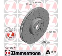 ZIMMERMANN Bremsscheibe vorne links Gelocht 374mm für BMW 34116875283 34106880077 150.2954.52