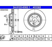 ATE Bremsscheibe hinten rechts links belüftet 300mm für MERCEDES-BENZ 24.0122-0302.1