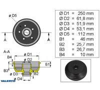 Bremstrommel 25040 für mm-Radlager 5x112 BPW S2504 1.600 kg Valeryd Anhänger