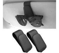 Brillenhalter für Auto Sonnenblende 2er Set Schwarz Magnetisch Leder