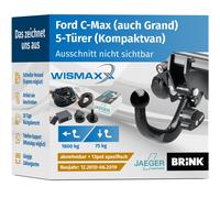 BRINK ANHÄNGERKUPPLUNG abnehmbar passend für Ford C-Max (auch Grand) 13 ESat spe