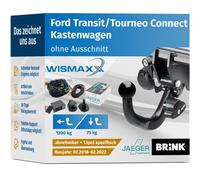 Brink Anhängerkupplung abnehmbar Kugelstange von schräg unten gesteckt - FORD TRANSIT CONNECT V408 Kasten