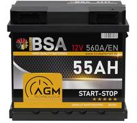 BSA AGM Batterie 12V 55Ah Start-Stop Autobatterie statt 50Ah 52Ah 53Ah 54Ah