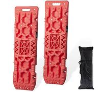 BullPower Offroad-Sandbleche Kunststoff-Anfahrhilfen Schlamm Sand Schnee Recovery Board 10T Reifenleiter Traktionsmatte Gripmatte PKW LKW SUV Geländewagen 10.000 kg mit Aufbewahrungstasche (rot)