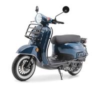 Burnout Motorroller Luna Blau 50 ccm 45 km/h, Euro 5 EFI Retro Roller, LED | 3,1 PS, 2,3 kW, EFI, 45 km/h, 2,1 l/100 km, Voll LED, digitales Cockpit, E Starter, Kickstarter, Gepäckträger