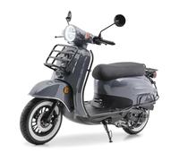 Burnout Motorroller Luna Grau 50 ccm, Mofa 25 km/h Euro 5, Retro Roller | 2,7 PS, 2,0 kW, EFI, 25 km/h Mofa, 2,2 l/100 km, Voll LED, digitales Cockpit, E Starter, Kickstarter