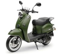 Burnout Motorroller MiniMe 50 ccm 2,7 PS, 25 km/h Retro Mofa Matt-Grün | 2,7 PS / 2,0 kW bei 7.000 U/min, 25 km/h, EFI, LED, Digitaltacho, USB, Scheibenbremse vorn, ab 15 Jahren