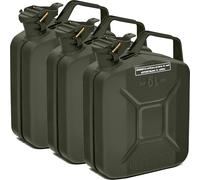 BW® Benzinkanister Metall 3x 5 Liter - Kraftstoffkanister Bronzegrün - RAL 6031-F9 - und UN-Zulassung - 0,8mm Stahl nach DIN 7274 für Benzin Diesel E10 2-Takt - Made in Europe