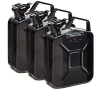 BW® Benzinkanister Metall 3x 5 Liter - Kraftstoffkanister Schwarz - RAL 9005 - und UN-Zulassung - 0,8mm Stahl nach DIN 7274 für Benzin Diesel E10 2-Takt - Made in Europe